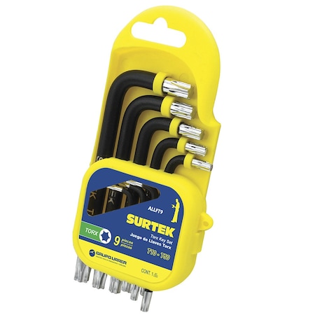 Surtek Long Arm Torx Key Set, 9 Hexagonal Pieces On Rack ALLFT9